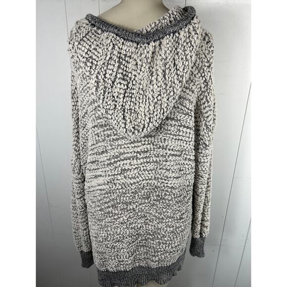 Young Fabulous & Broke Grey Popcorn Knit Hoodie Pullover Sweater Oversized M/L - Picture 3 of 6